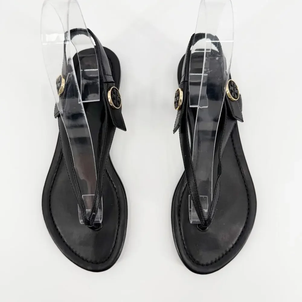 Tory Burch Minnie Travel Sandals Black Leather Thong Slingback Flat Shoes 6.5
